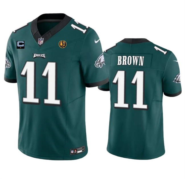 Men's Philadelphia Eagles #11 A. J. Brown Green 2023 F.U.S.E. With 1-star C Patch And John Madden Patch Vapor Limited Football Stitched Jersey